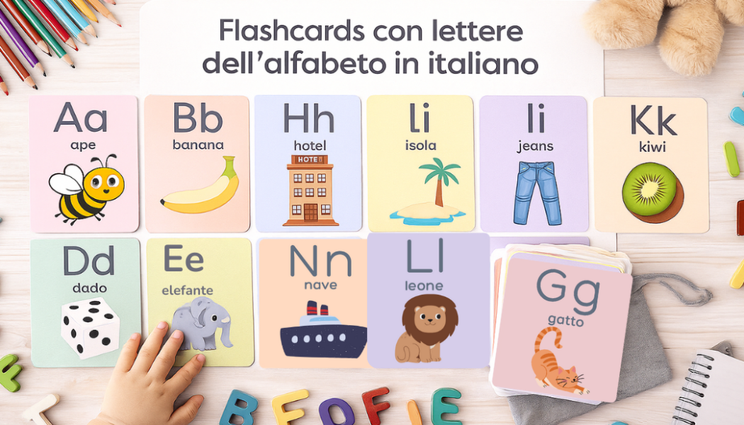 Flashcards Alfabeto Italiano per Bambini | 26 Carte Montessori Stampabili | abc Italiano, Immagini Colorate, PDF + PNG + JPG