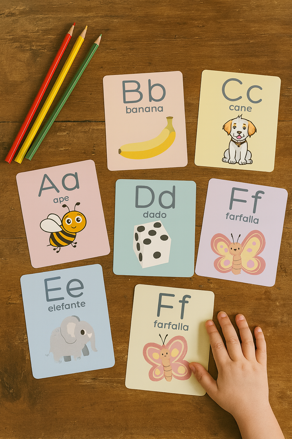 Flashcards Alfabeto Italiano per Bambini | 26 Carte Montessori Stampabili | abc Italiano, Immagini Colorate, PDF + PNG + JPG